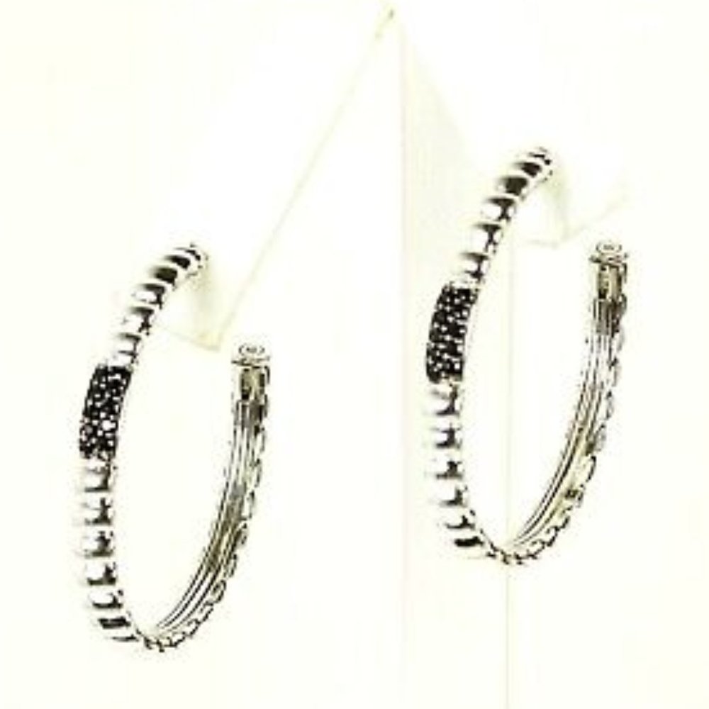 JOHN HARDY Bedeg Lava Sterling Silver Black Sapphire Hoop Earrings